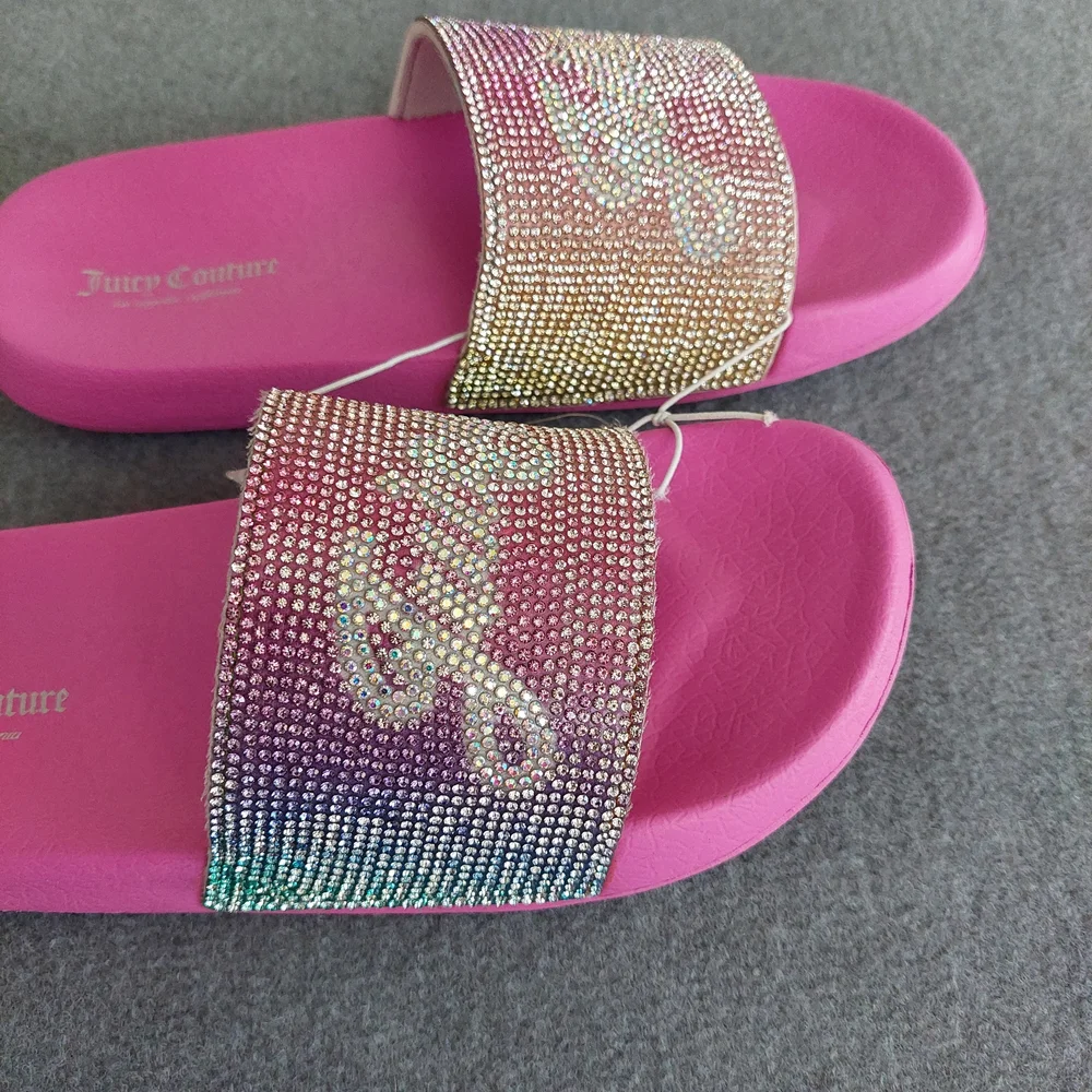 Juicy Couture Rosemead Rainbow Rhinestone Slides - NWT Size 3 / Fits Women’s 5